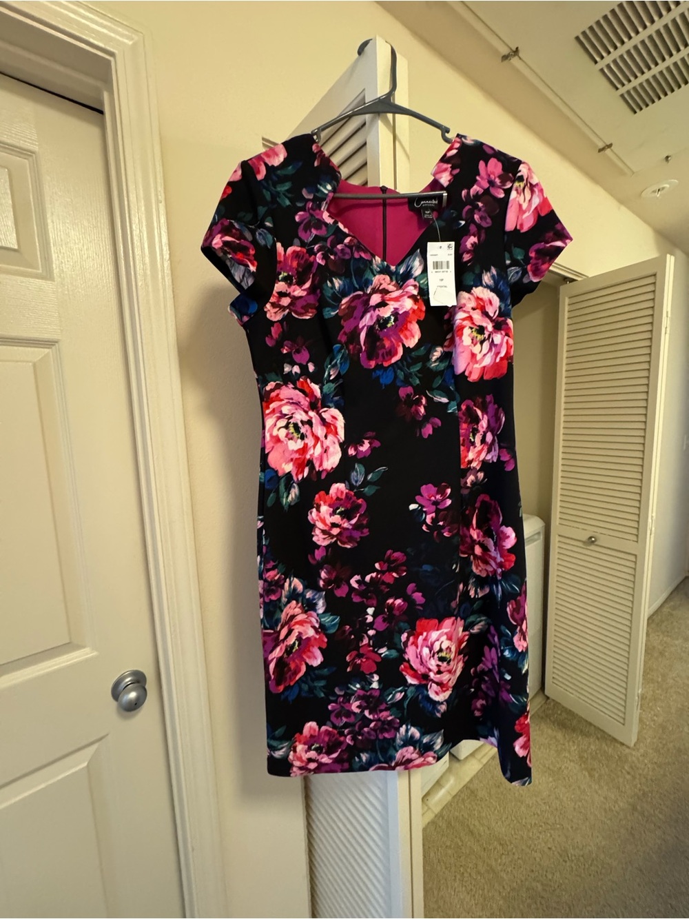 connected apparel Black Dress with Pink Floral Print